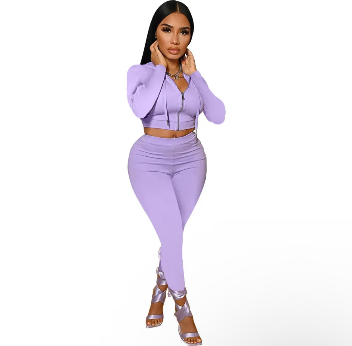 Easy Day Crop Jacket Pant Set-Purple