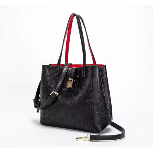 CH Embossed Leather Handbag